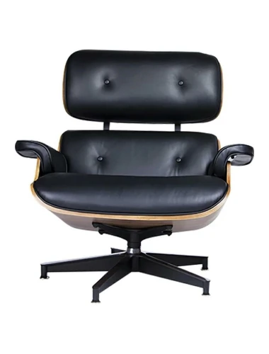 LOUNGE HM PREMIUM SZEROKI fotel czarny z elementami z orzecha