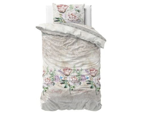 140x220 LOVELY FLOWER beż  mix bawełny  kpl pościeli