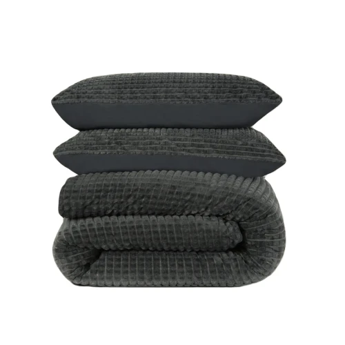 140x220 CHECK TEDDY antracyt kpl pościeli z mikrofibry 