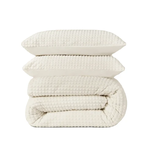 140x220 CHECK TEDDY beż kpl pościeli z mikrofibry 