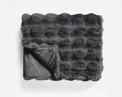 150x200 POM RABBIT pled koc z futra królika antracyt