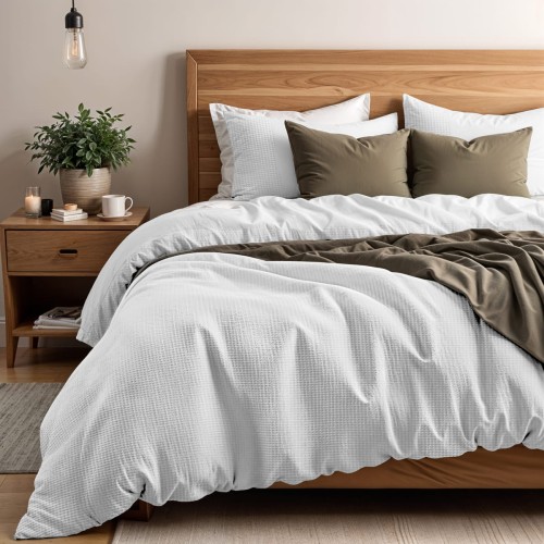 200x200/260 WAFFLE biały  kpl pościeli perkal bawełniany