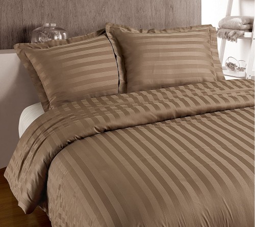 200x200/260 HOTEL STRIPE brąz  kpl pościeli satyna bawełniana