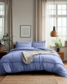 140x200/220 WASHED TUFTED niebieski  kpl pościeli mikrofibra