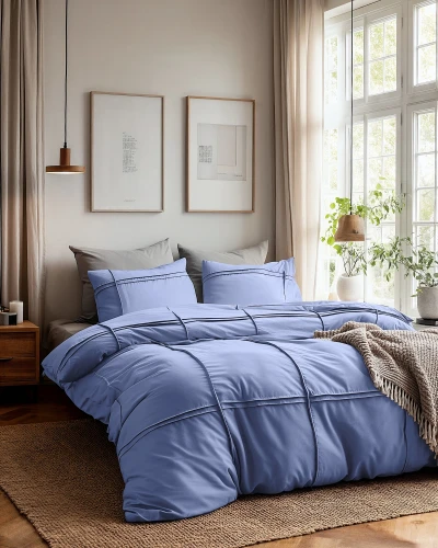 240x200/220 WASHED TUFTED niebieski  kpl pościeli mikrofibra