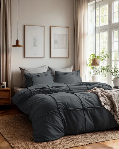 140x200/220 WASHED TUFTED antracyt  kpl pościeli mikrofibra