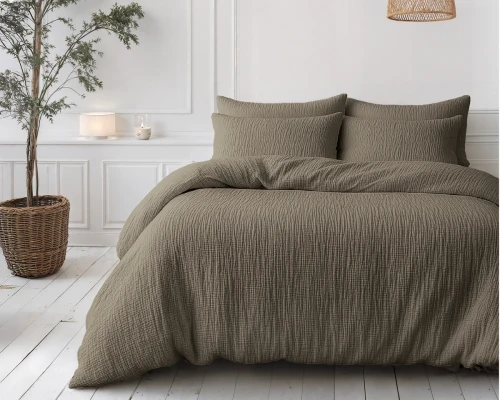 240x200  LAZY MUŚLIN brąz  kołdra z poszewką na poduszkę