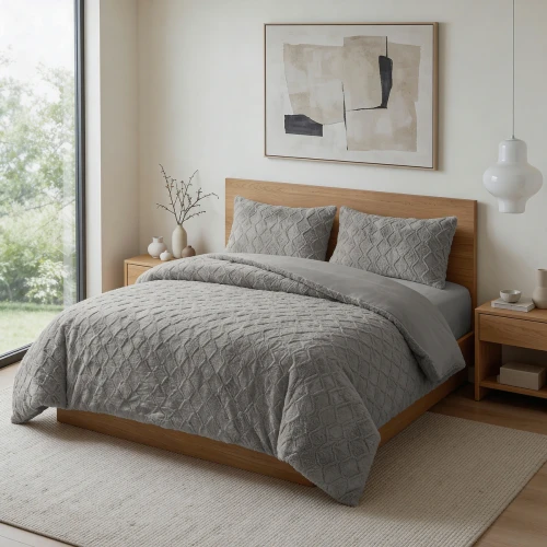 140x200/220 SYON teddy sztuczne futerko szare   kpl pościeli