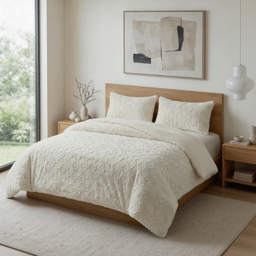 140x200/220 SYON teddy sztuczne futerko krem  kpl pościeli