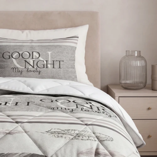 200x200 Lazy  GOODNIGHT piaskowy kpl koldra z poduszkami