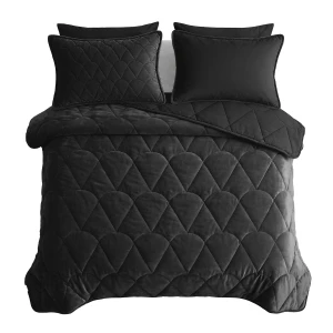 200x200 Lazy VELVET czarna kołdra z poszewkami na poduszkę
