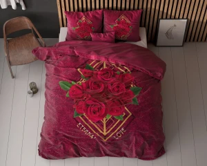 200x200/220 ETERNAL LOVE czerwony  mikrofibra kpl pościeli