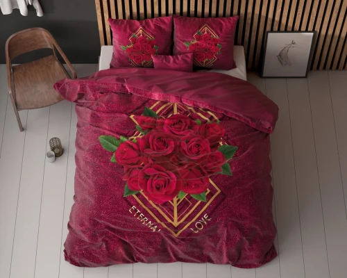 200x200/220 ETERNAL LOVE czerwony  mikrofibra kpl pościeli