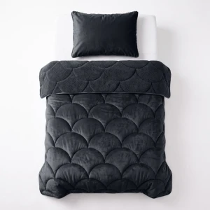 140x200 Lazy TEDDY velvet czarna kołdra z poszewką na poduszkę