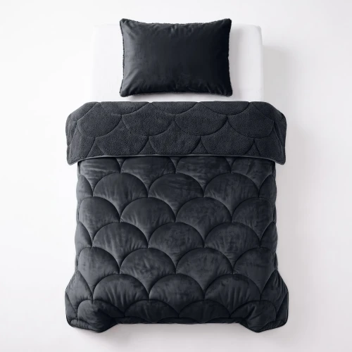 140x200 Lazy TEDDY velvet czarna kołdra z poszewką na poduszkę