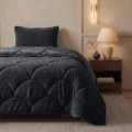140x200 Lazy TEDDY velvet czarna kołdra z poszewką na poduszkę