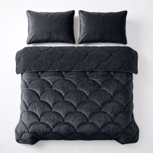 200x200 Lazy TEDDY velvet czarna kołdra z poszewkami na poduszkę