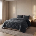 240x200 Lazy TEDDY velvet czarna kołdra z poszewkami na poduszkę