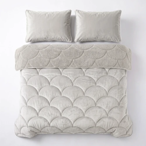 200x200 Lazy TEDDY velvet beż kołdra z poszewkami na poduszkę