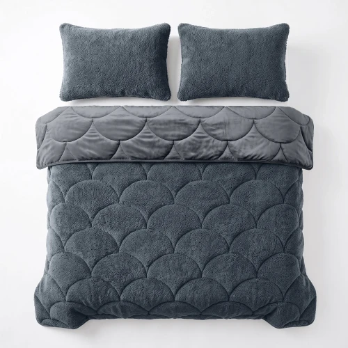 200x200 Lazy TEDDY velvet  antracyt Kpl kołdra z poszewkami na poduszkę