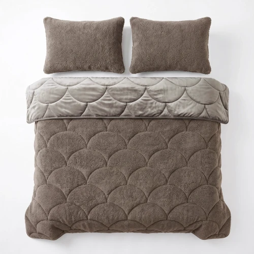 200x200 Lazy TEDDY velvet  ciemny brąz kołdra z poszewkami na poduszkę