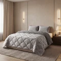240x200 Lazy TEDDY velvet  brąz/szara kołdra z poszewkami na poduszkę
