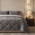 240x200 Lazy TEDDY velvet  brąz/szara kołdra z poszewkami na poduszkę