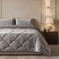 200x200 Lazy TEDDY velvet  brąz/szara kołdra z poszewkami na poduszkę