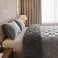 200x200 Lazy TEDDY velvet  brąz/szara kołdra z poszewkami na poduszkę