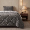 140x200 Lazy TEDDY velvet  brąz/szara kołdra z poszewką na poduszkę