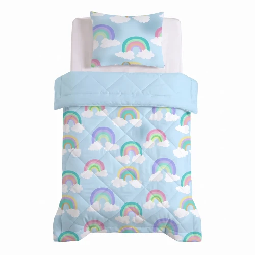 140x200 Lazy Kids REGENBOOG niebieski Kpl kołdra z poszewką na poduszkę