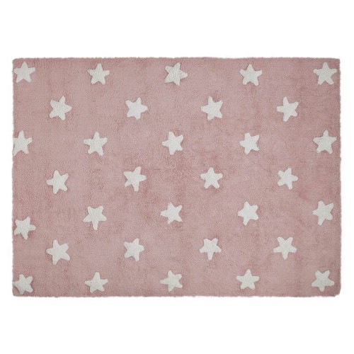 120x160cm PINK STARS eko dywan bawełniany biały