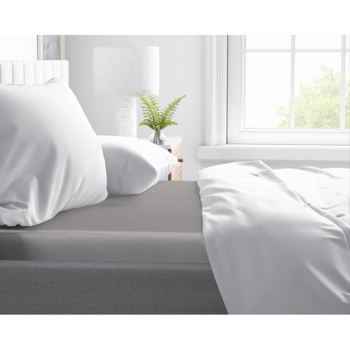 160x200cm prześcieradło na gumce satyna bawełniana szary